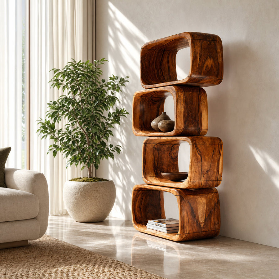 Modern Natural Wood Bookshelf For Home Living Decor
