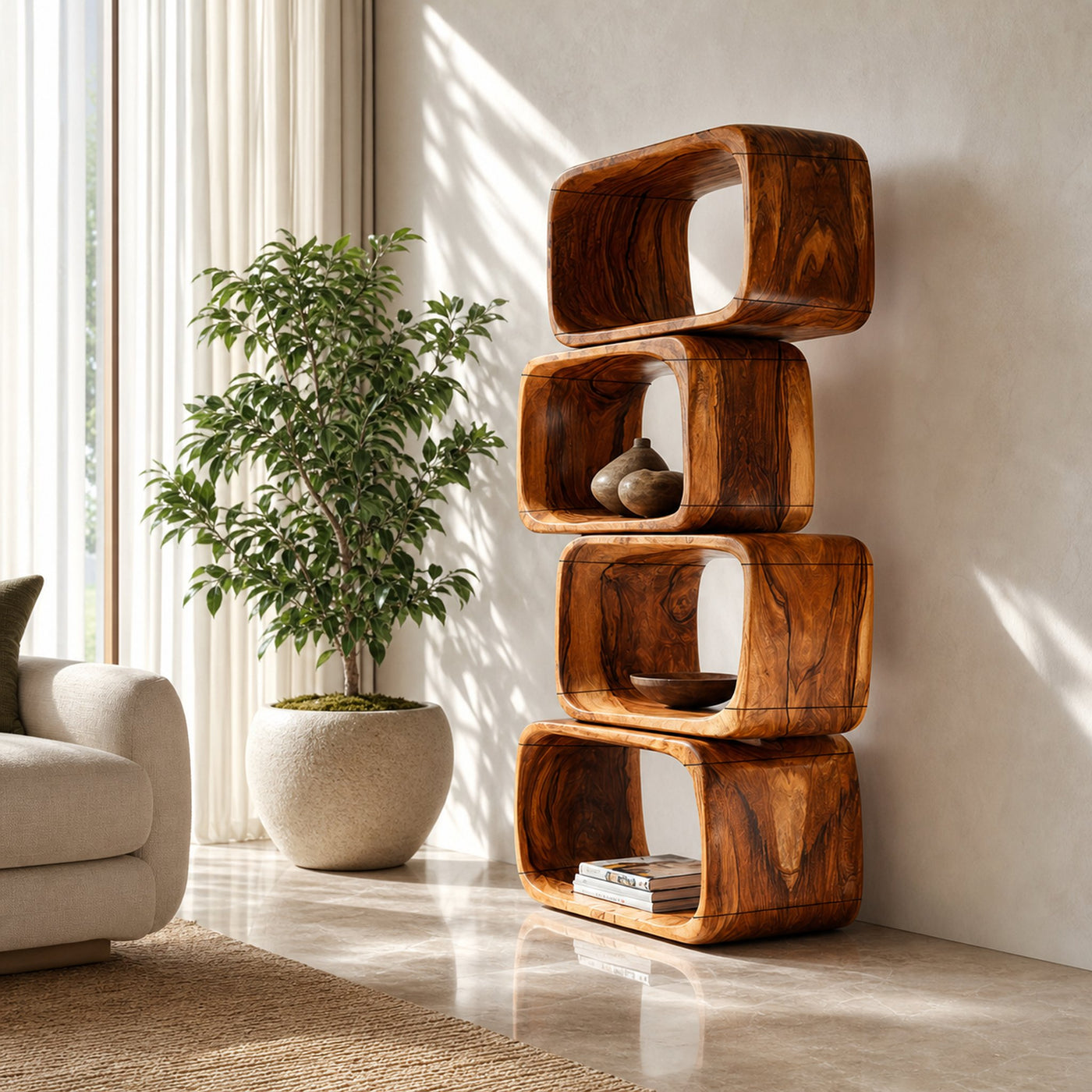 Modern Natural Wood Bookshelf For Home Living Decor