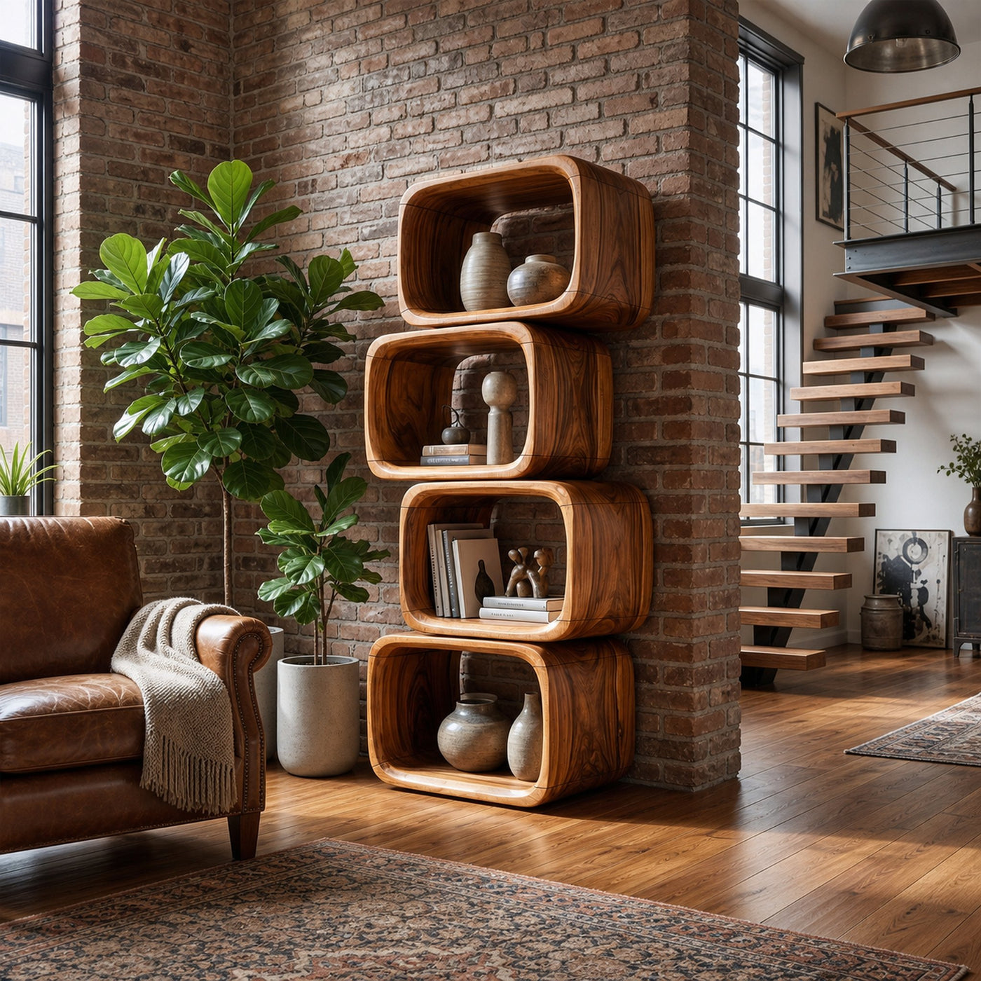 Modern Natural Wood Bookshelf For Home Living Decor - product view 6
