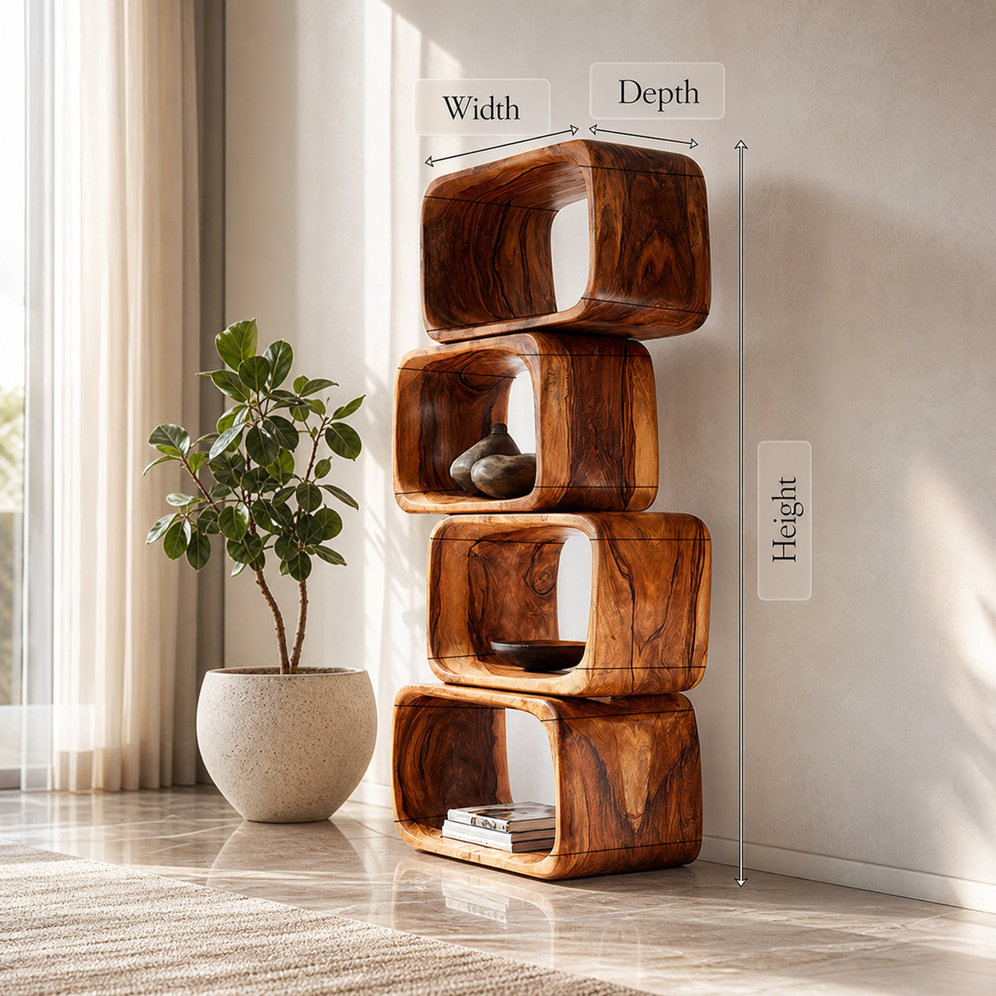 Modern Natural Wood Bookshelf For Home Living Decor - product view 8