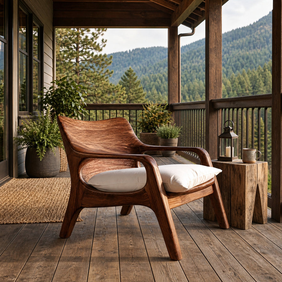Modern Natural Wood Chair Curved Arm Design For Home