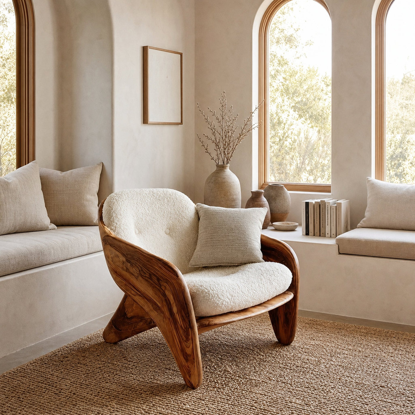 Modern Natural Wood Chair For Bedroom Reading Corner