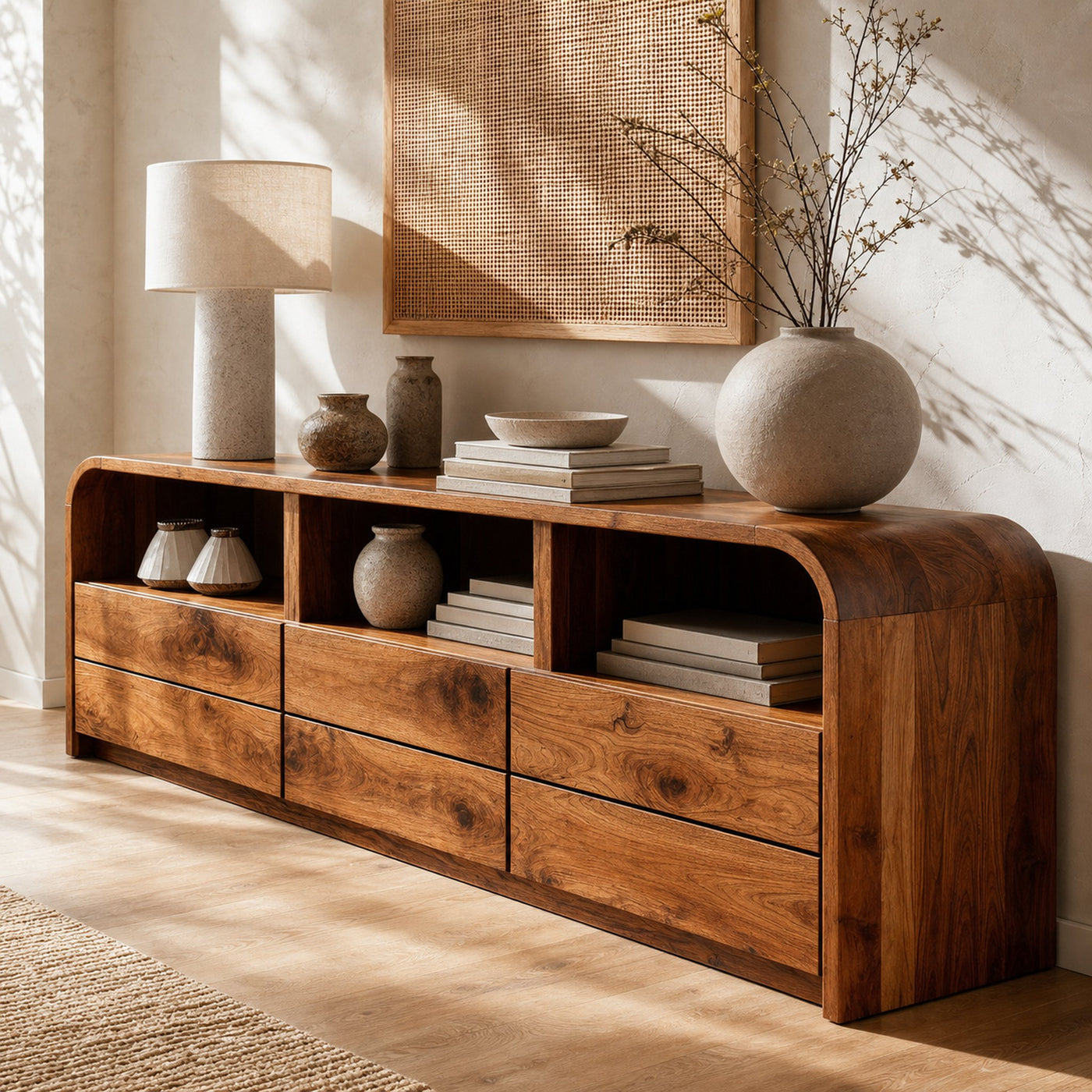 Modern Natural Wood Sideboard With Open Shelf For Home - product view 6