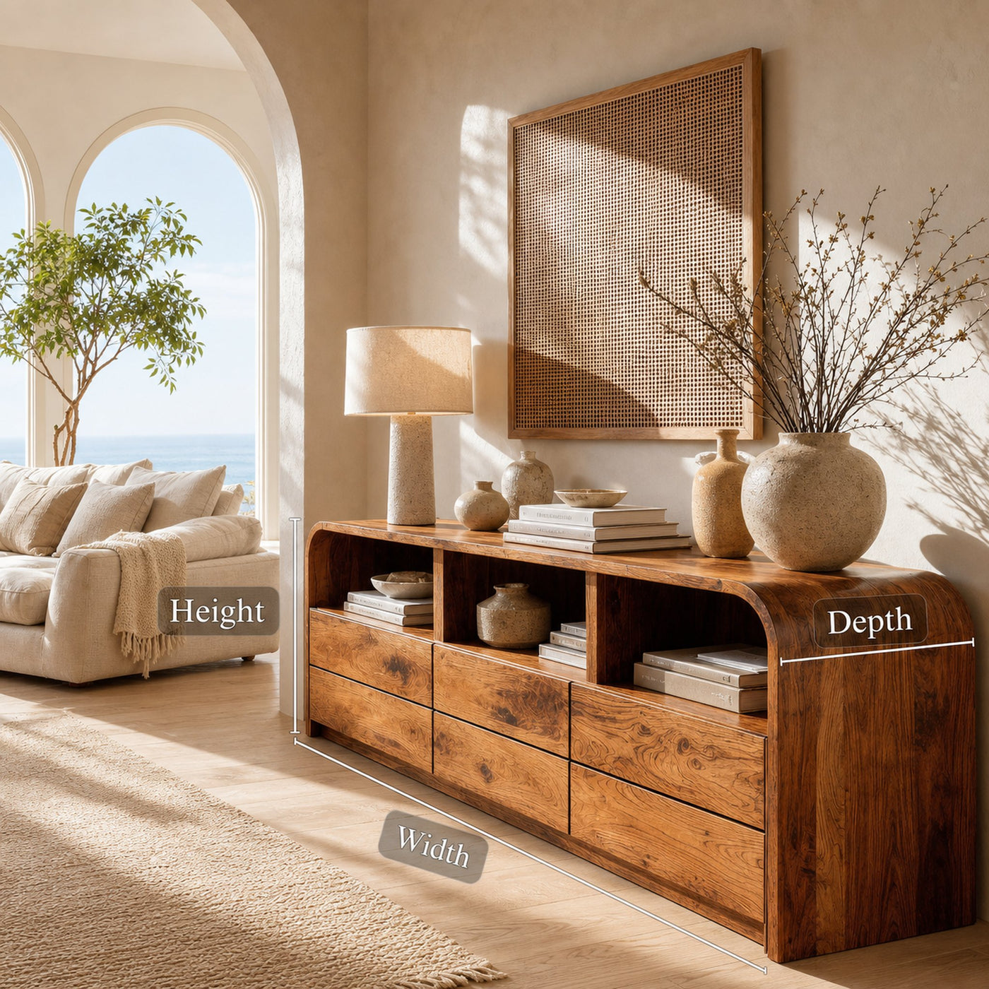 Modern Natural Wood Sideboard With Open Shelf For Home - product view 8