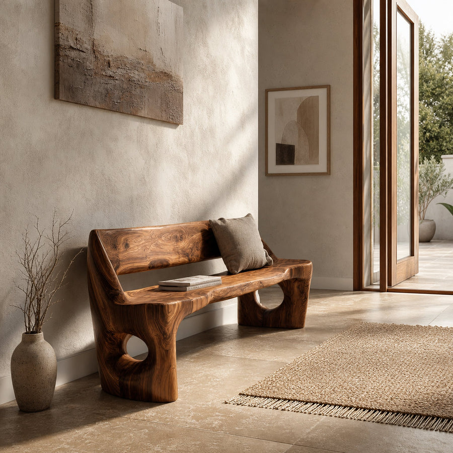 Modern Natural Wood Statement Seating Bench For Living Room