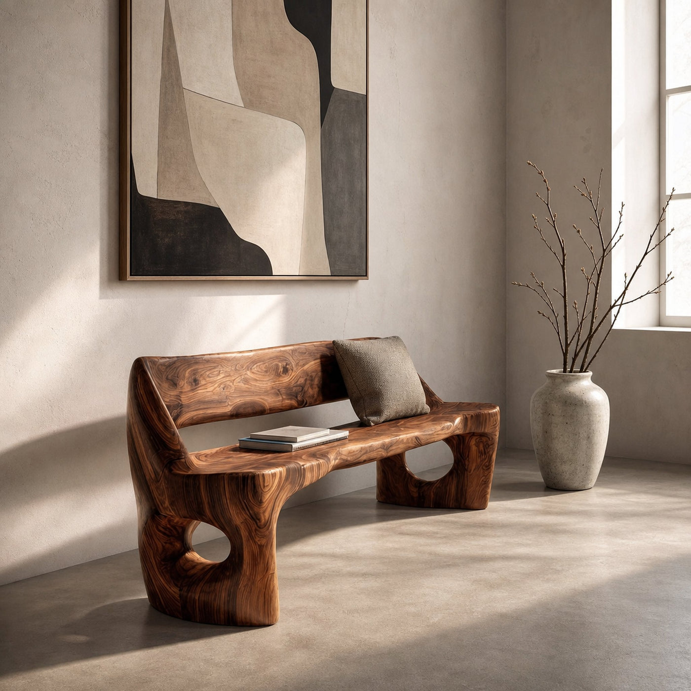 Modern Natural Wood Statement Seating Bench For Living Room - product view 6