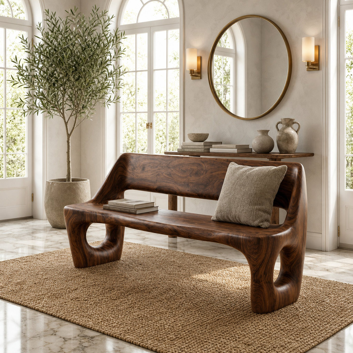 Modern Natural Wood Statement Seating Bench For Living Room - product view 7