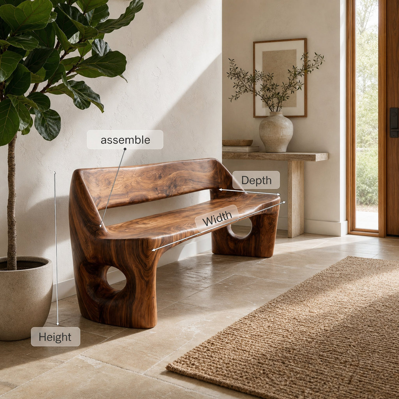 Modern Natural Wood Statement Seating Bench For Living Room - product view 8