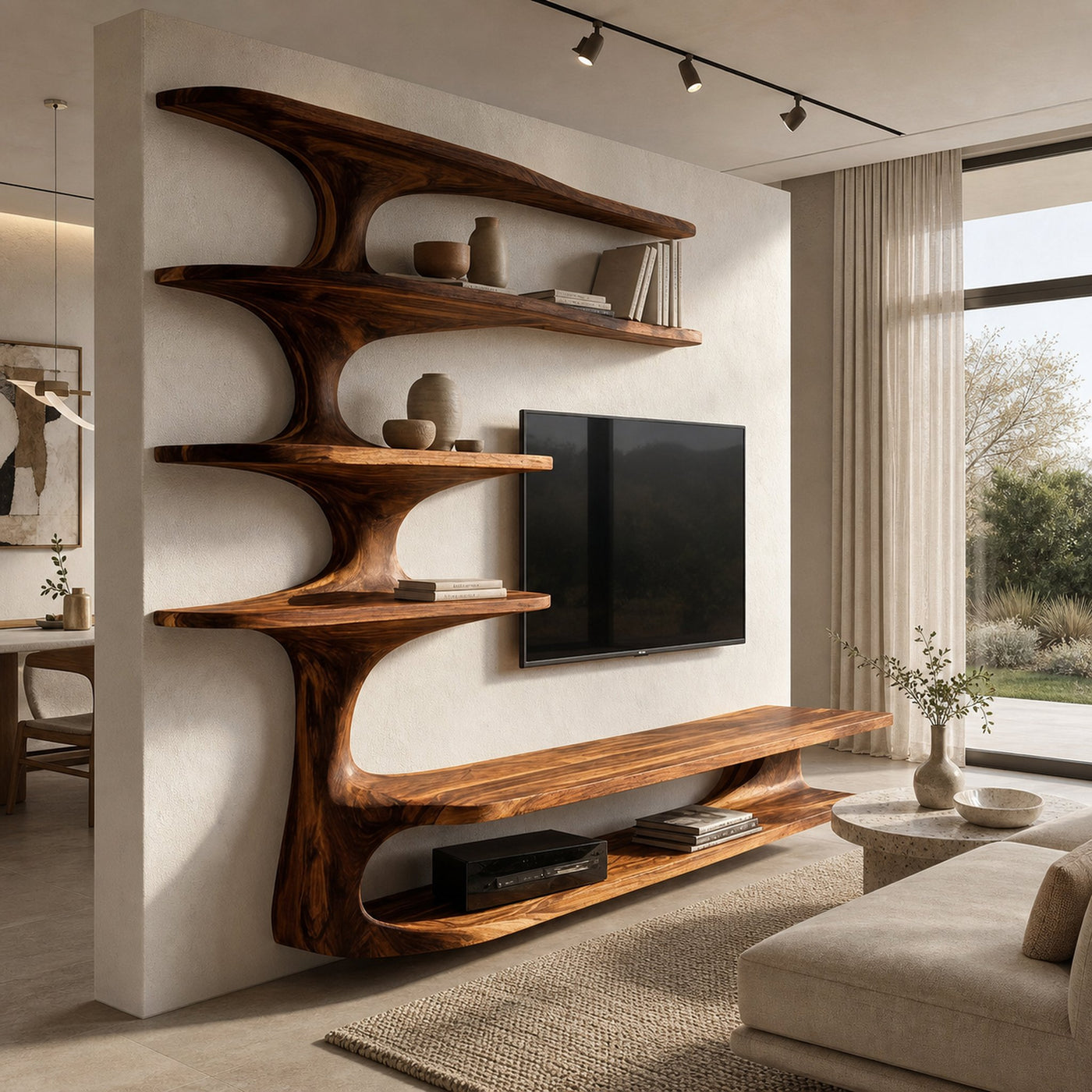 Modern Natural Wood TV Console With Shelving For Living - product view 6