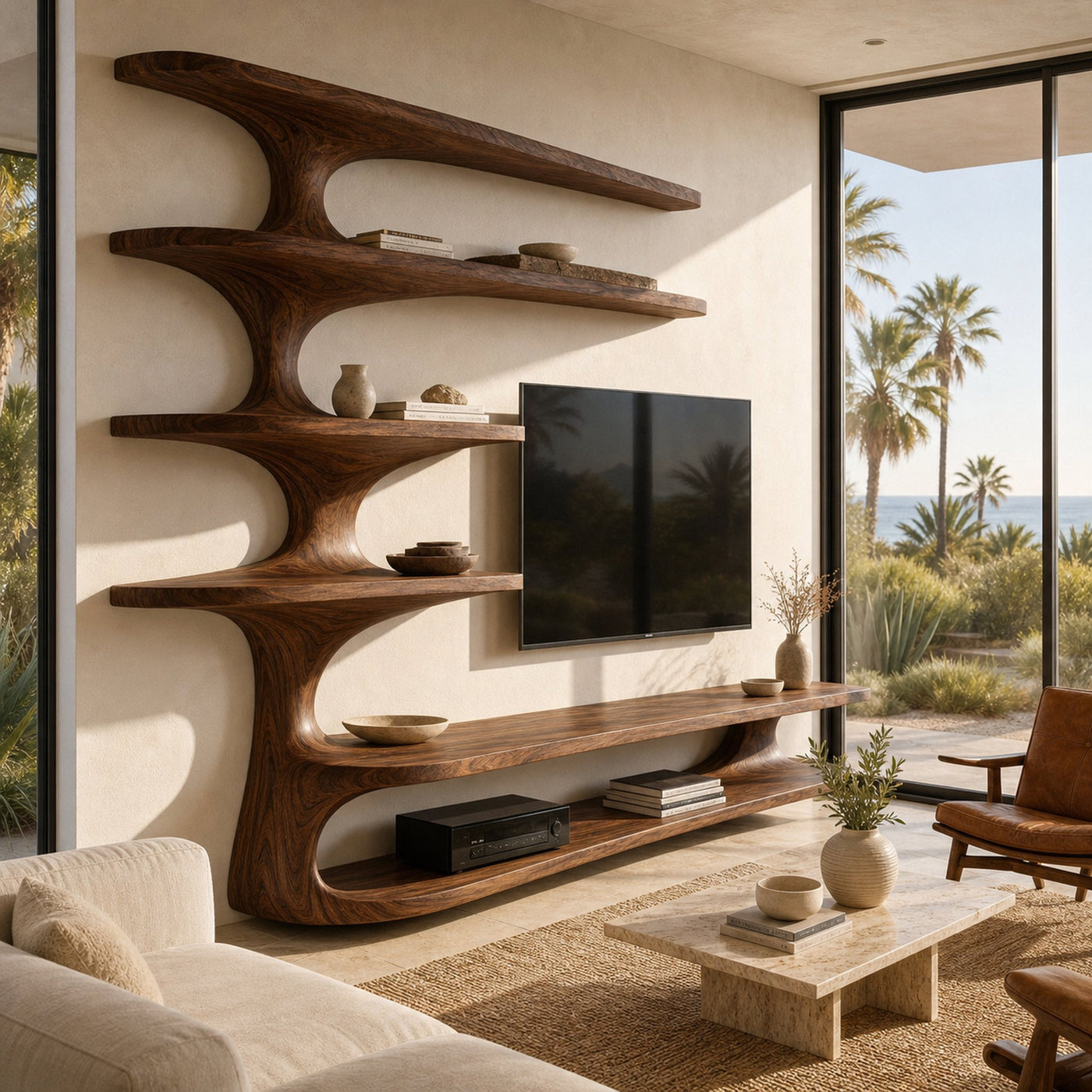 Modern Natural Wood TV Console With Shelving For Living - product view 7