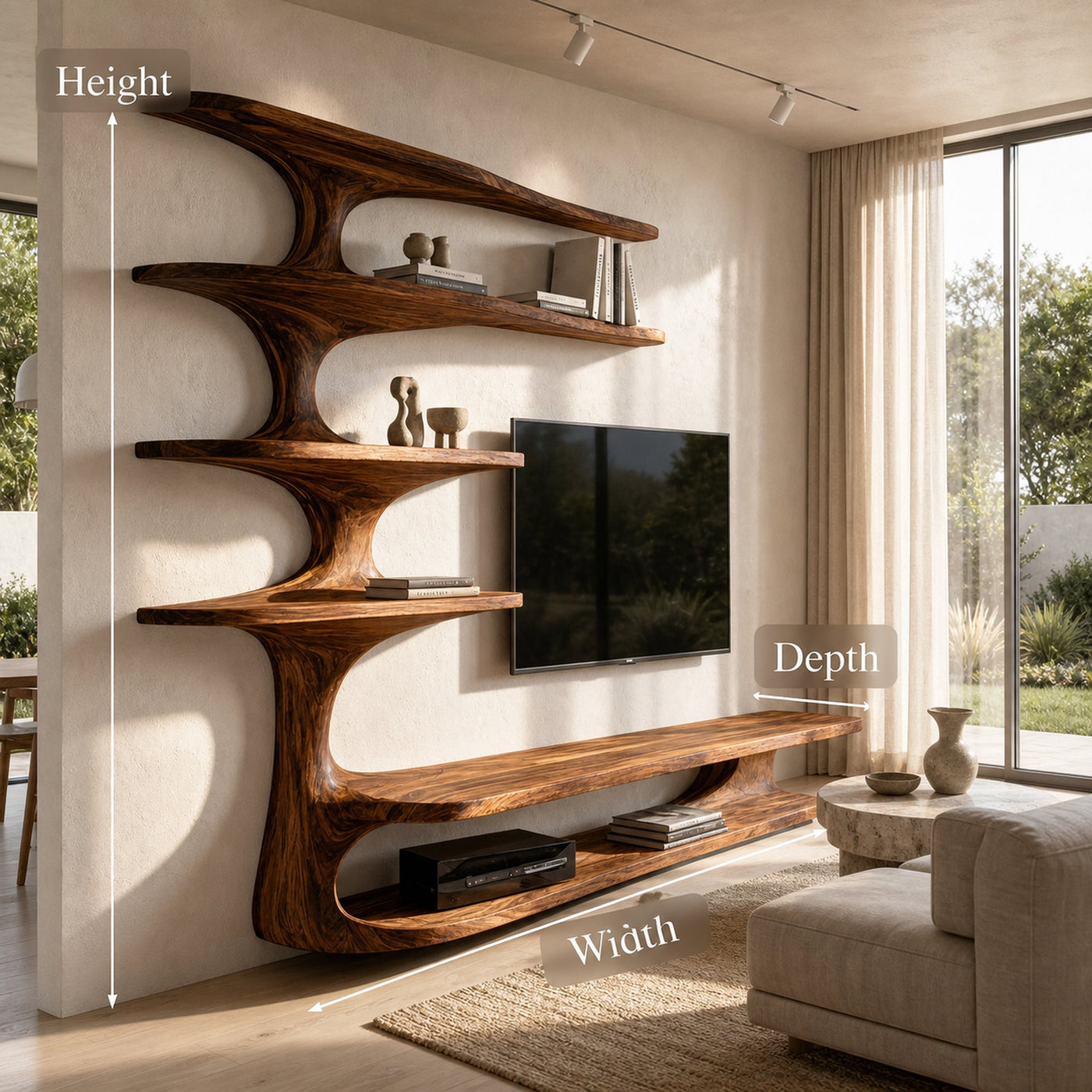 Modern Natural Wood TV Console With Shelving For Living - product view 8