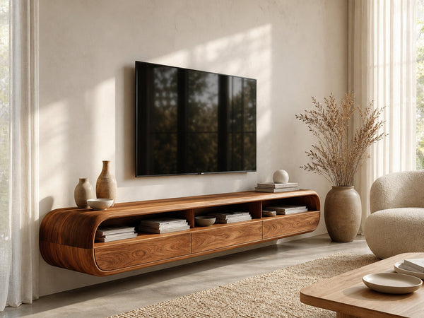 Modern Natural Wood Wall Mounted TV Cabinet For Living Room
