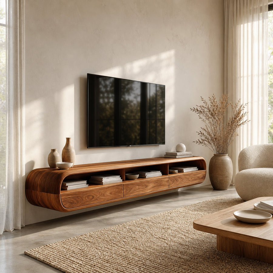 Modern Natural Wood Wall Mounted TV Cabinet For Living Room