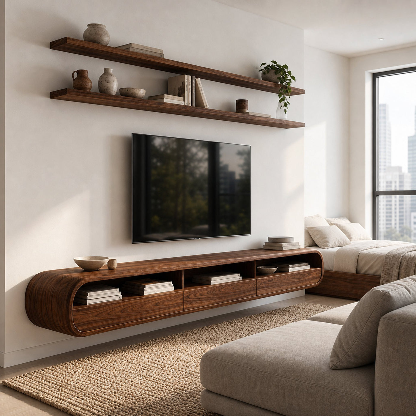 Modern Natural Wood Wall Mounted TV Cabinet For Living Room - product view 6