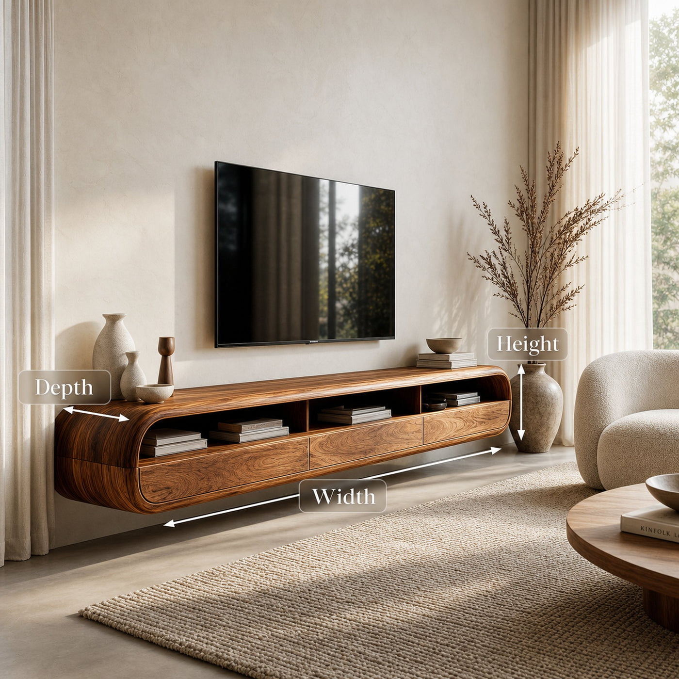Modern Natural Wood Wall Mounted TV Cabinet For Living Room - product view 7