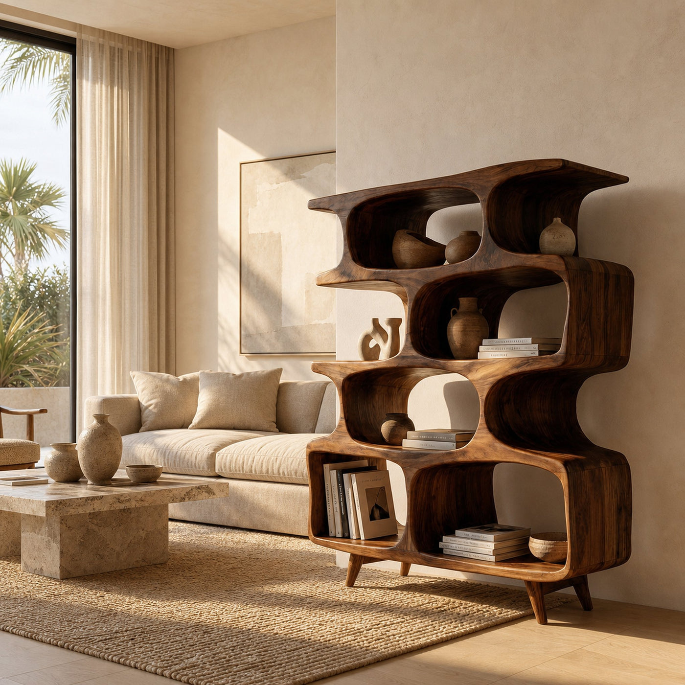 Modern Open Wooden Bookshelf For Beach House - product view 6