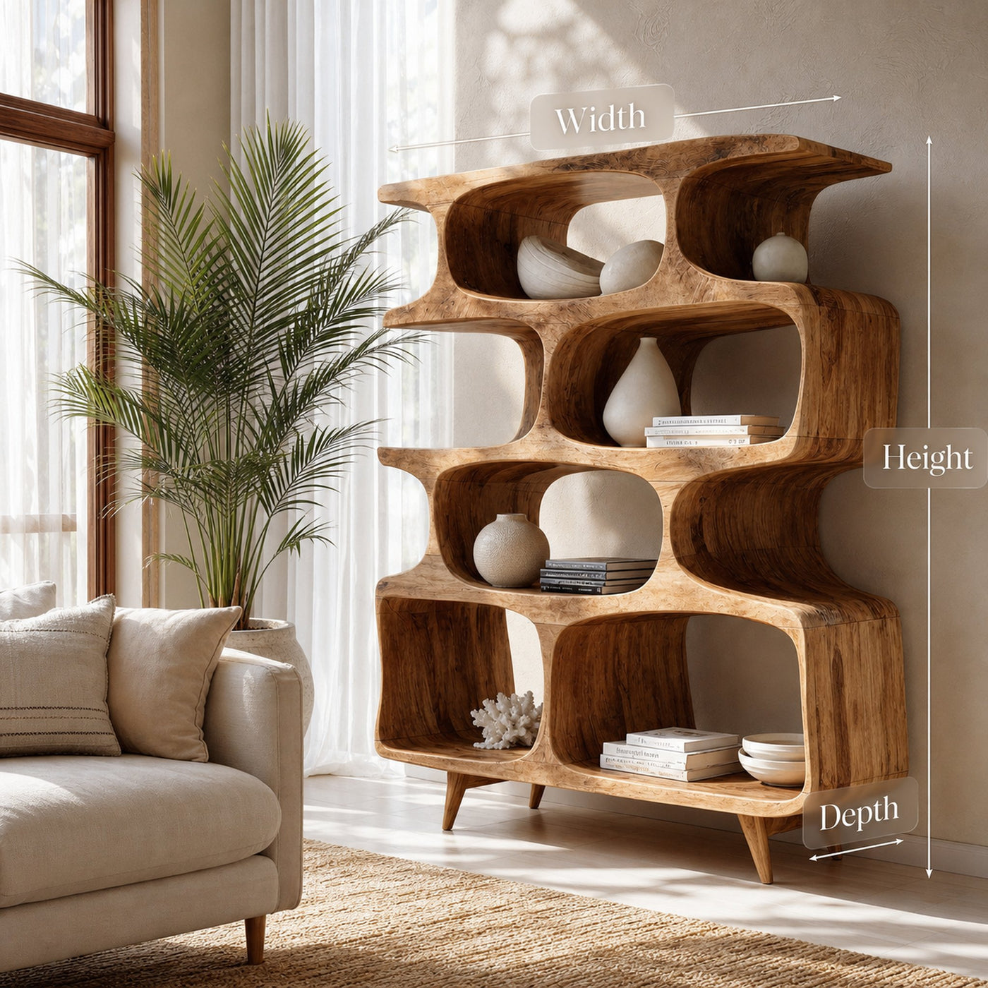 Modern Open Wooden Bookshelf For Beach House - product view 7