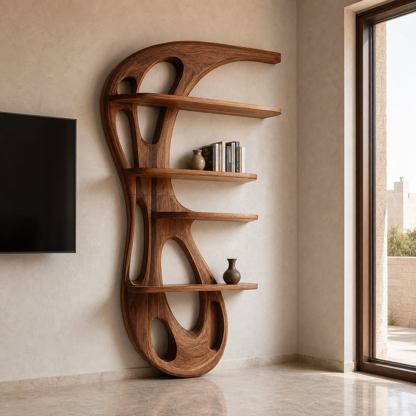 Modern Organic Bookshelf For Living Room Interior Decor