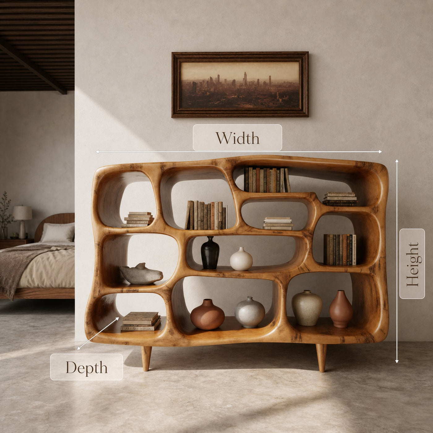 Modern Organic Bookshelf With Open Shelves For Living Room Or Office - product view 6