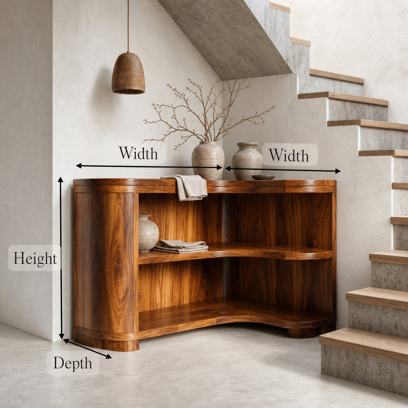 Modern Organic Corner Bookshelf With Solid Wood Open Shelves And Curved Design For Living Room And Bedroom - product view 8