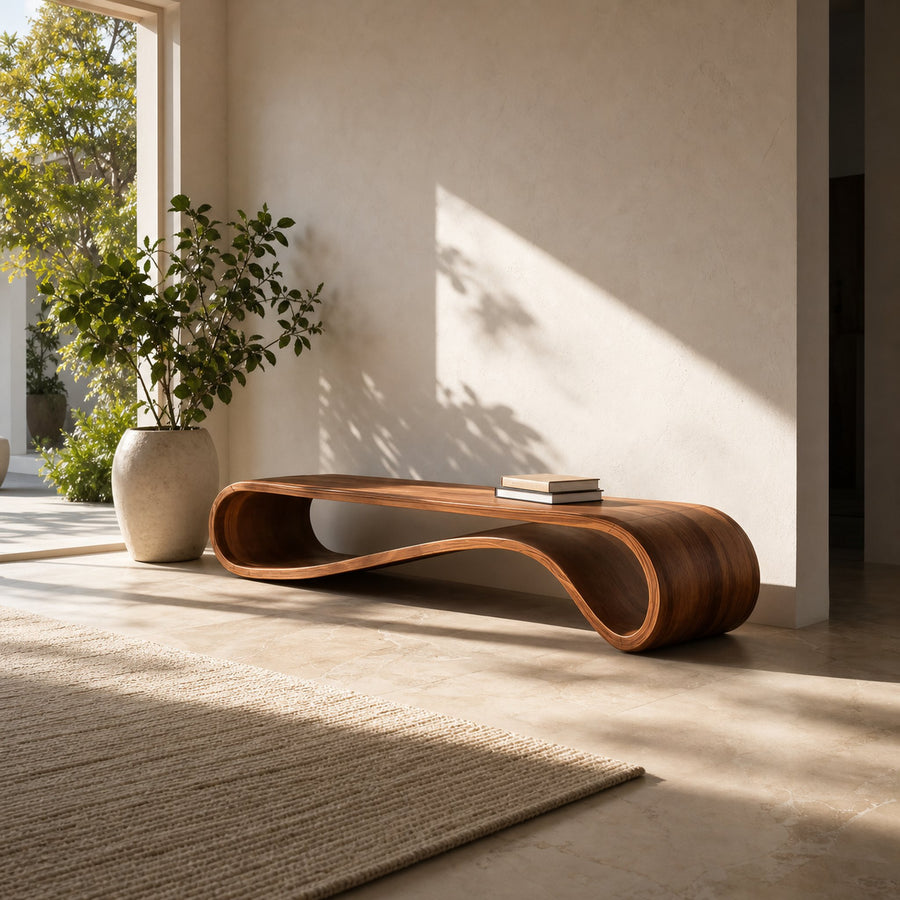 Modern Organic Curved Bench For Hallway Furniture Accent