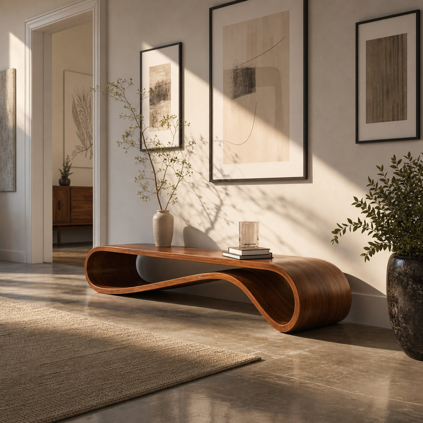 Modern Organic Curved Bench For Hallway Furniture Accent - product view 6