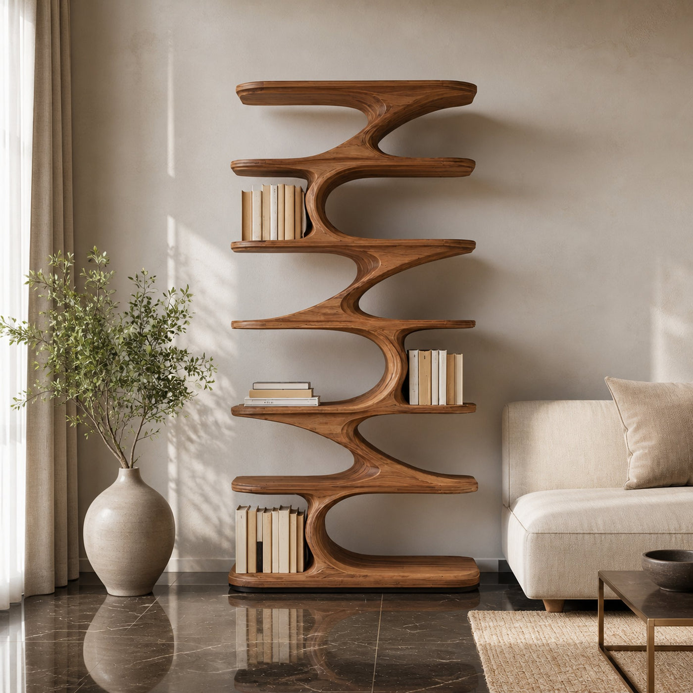 Modern Organic Curved Bookshelf For Living Room - product view 6