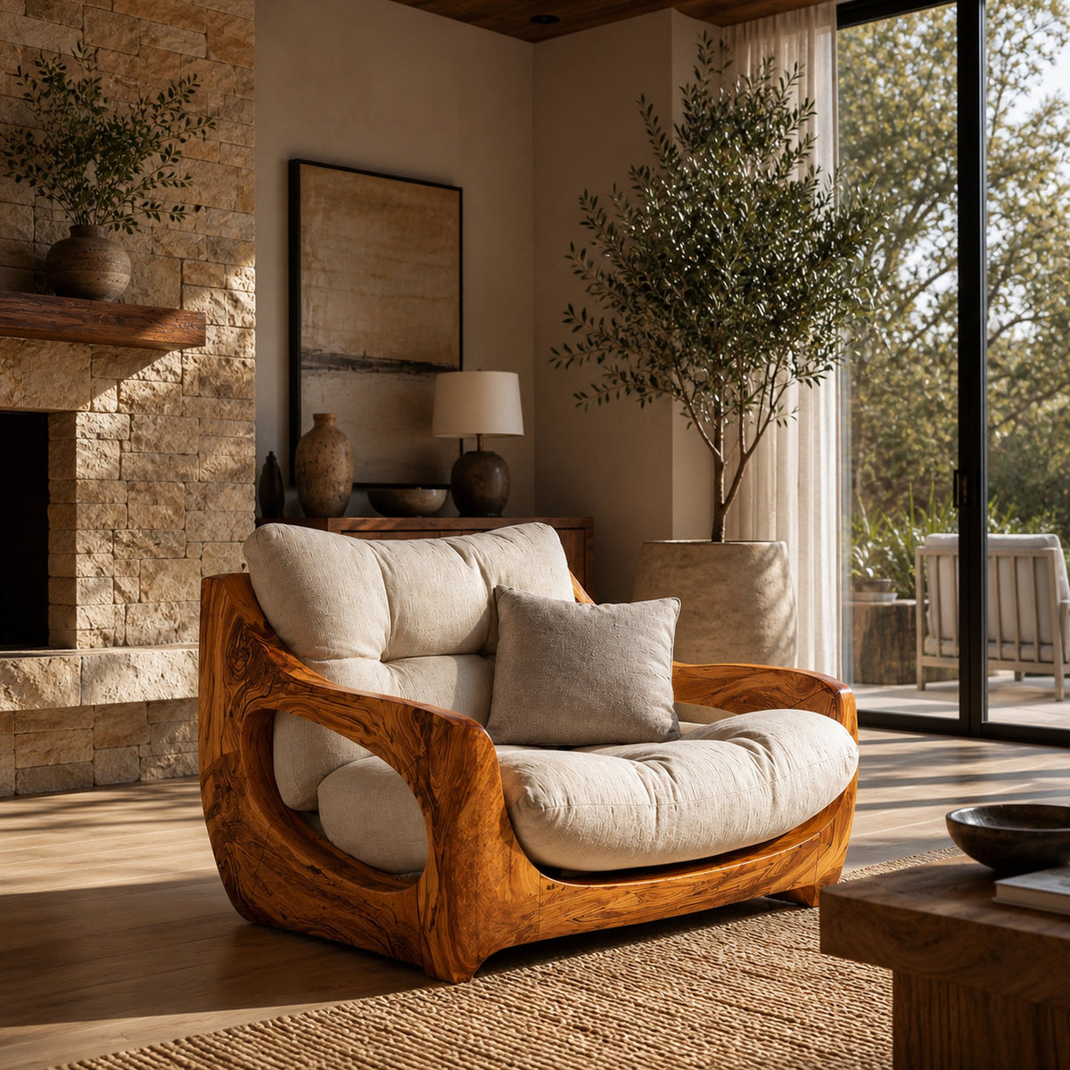 Modern Organic Lounge Seating With Carved Form For Living Room