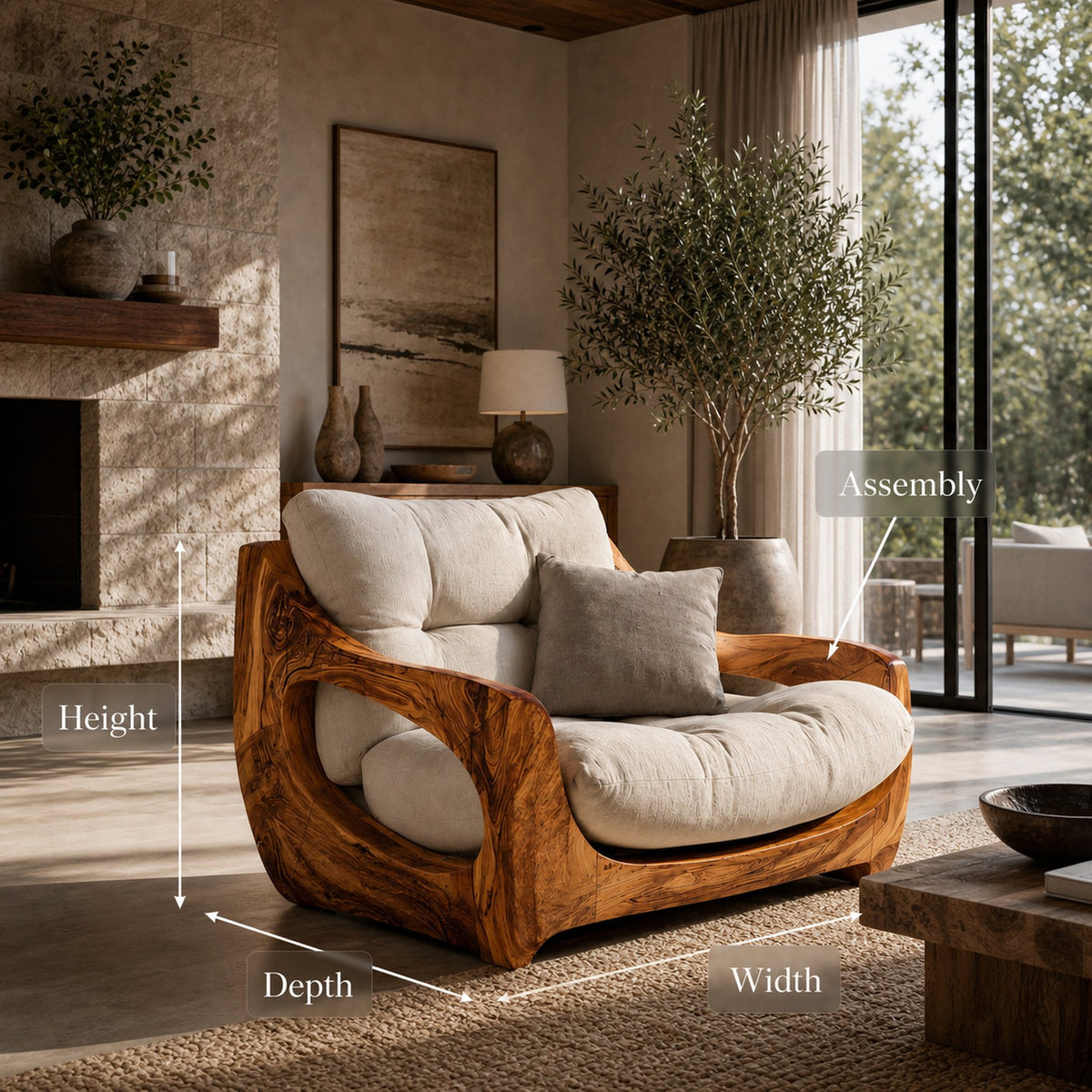 Modern Organic Lounge Seating With Carved Form For Living Room - product view 8