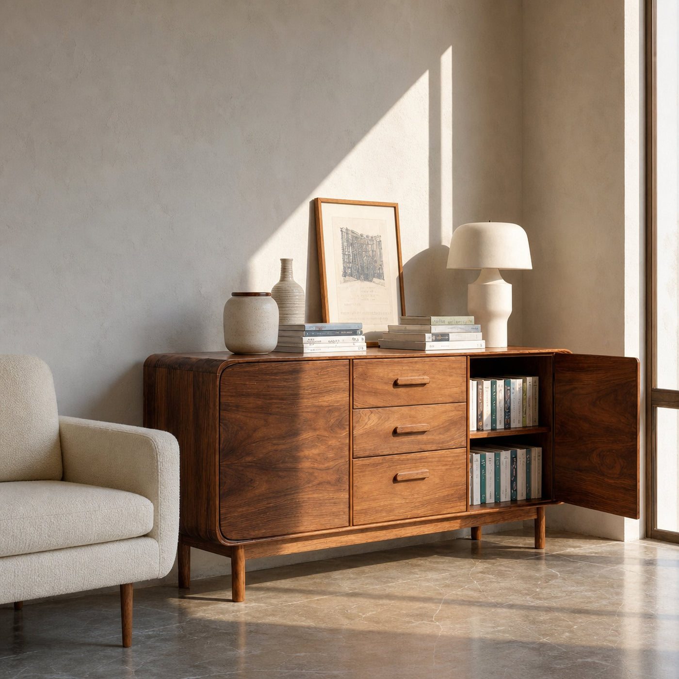 Modern Organic Sideboard With Center Drawers For Living Room - product view 6