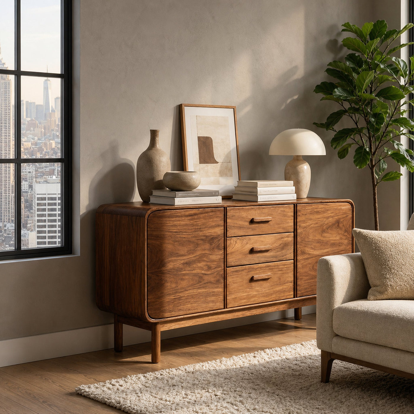 Modern Organic Sideboard With Center Drawers For Living Room - product view 7