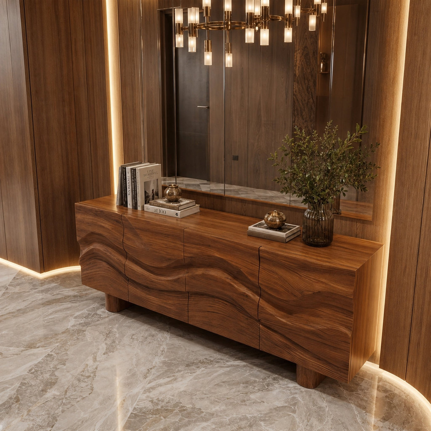 Modern Organic Sideboard With Wave Front Wood Doors For Living Room - product view 3