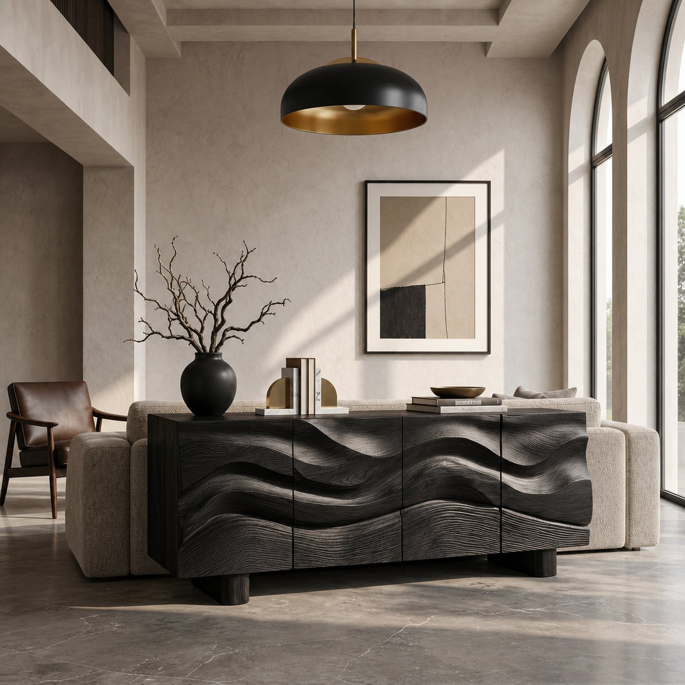 Modern Organic Sideboard With Wave Front Wood Doors For Living Room - product view 4
