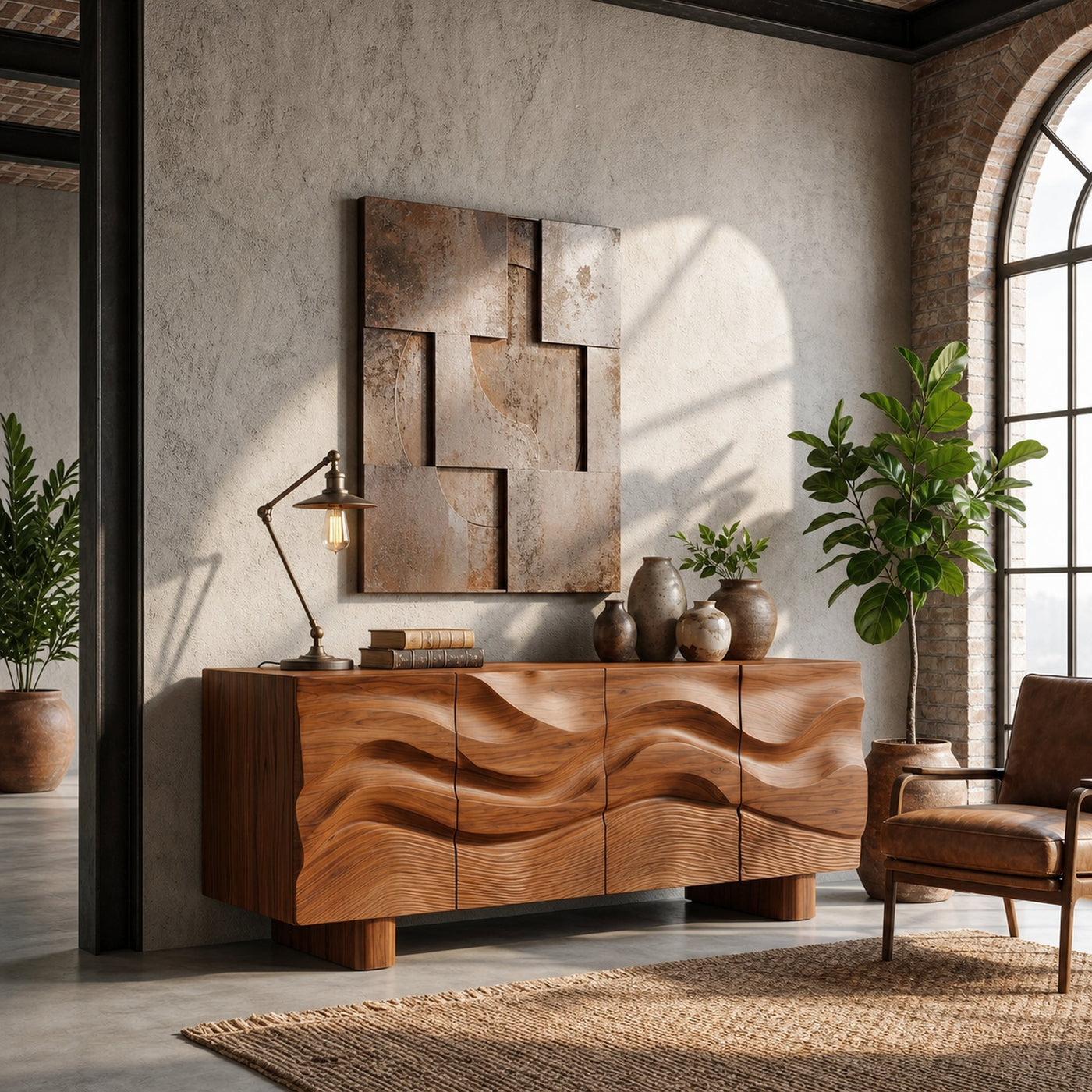Modern Organic Sideboard With Wave Front Wood Doors For Living Room - product view 6