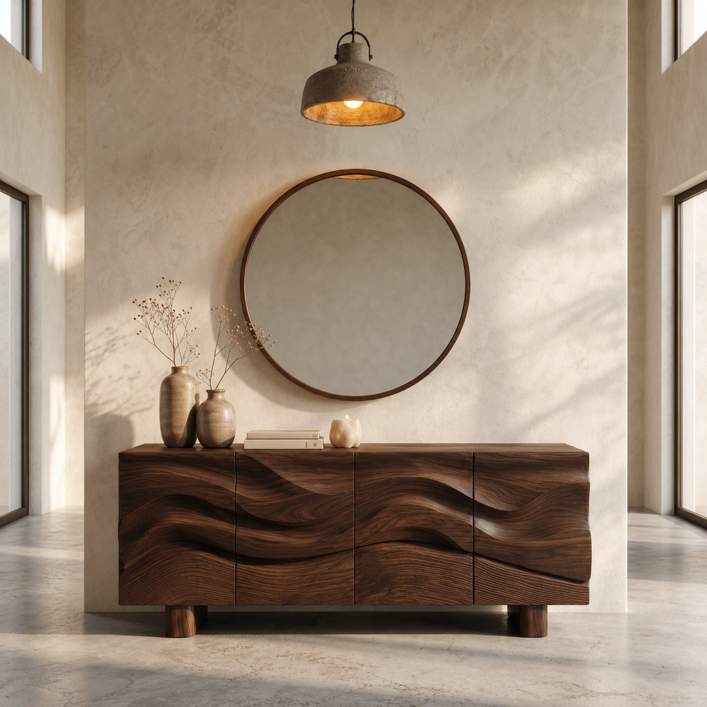 Modern Organic Sideboard With Wave Front Wood Doors For Living Room - product view 7