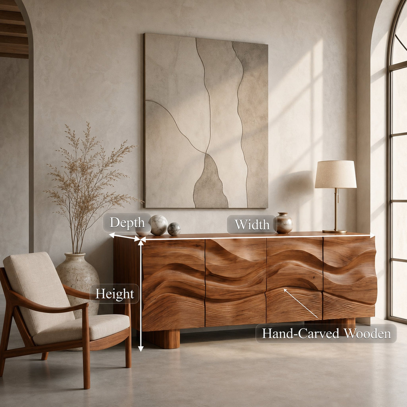 Modern Organic Sideboard With Wave Front Wood Doors For Living Room - product view 8