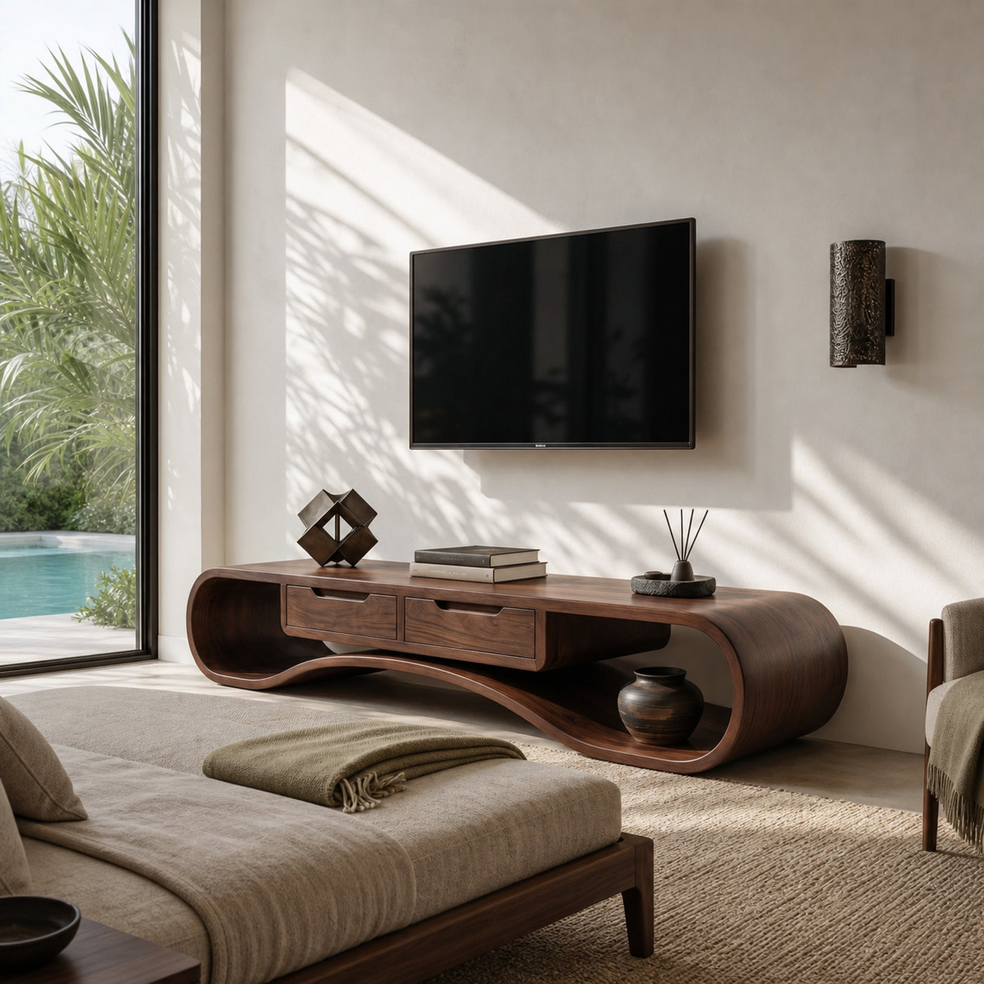 Modern Organic TV Cabinet For Glass Wall Pool House - product view 7