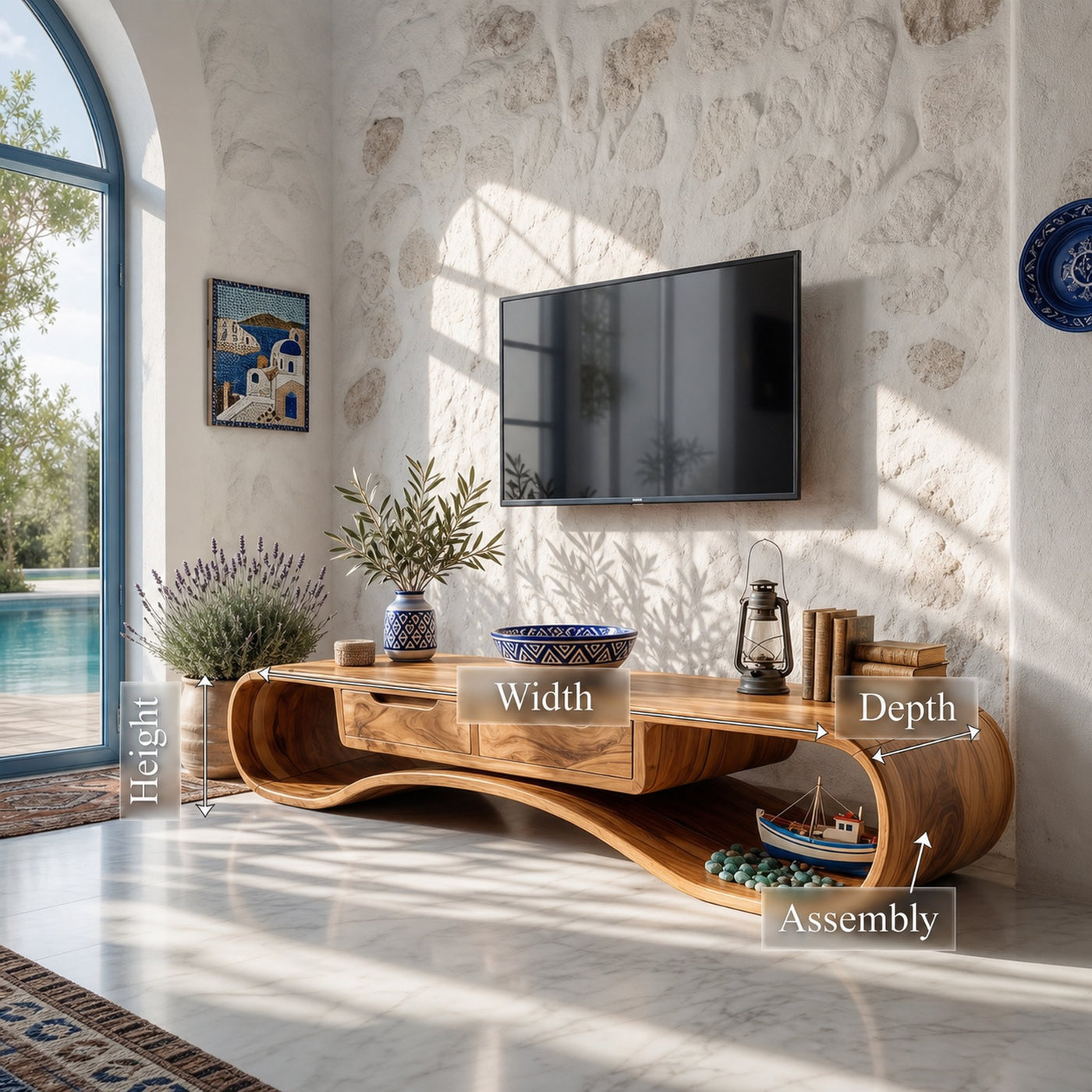 Modern Organic TV Cabinet For Glass Wall Pool House - product view 8