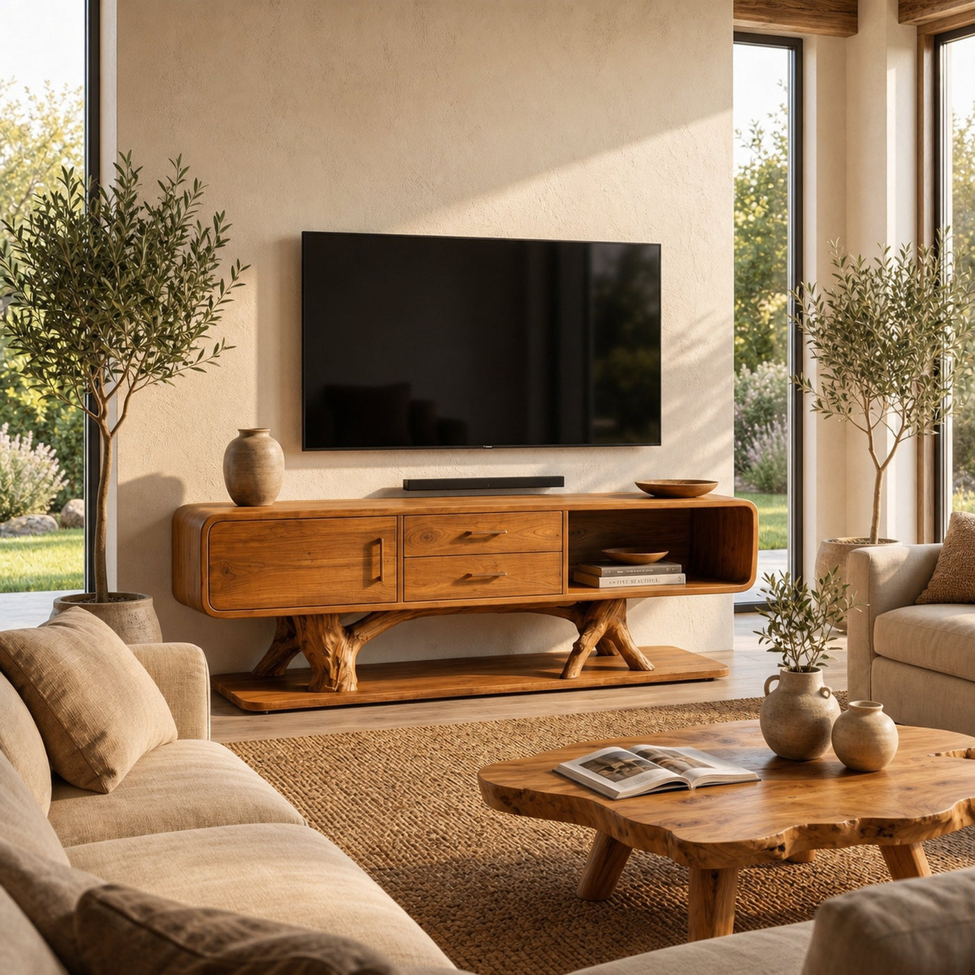 Modern Organic TV Cabinet With Built In Drawer Storage For Living Room - product view 6