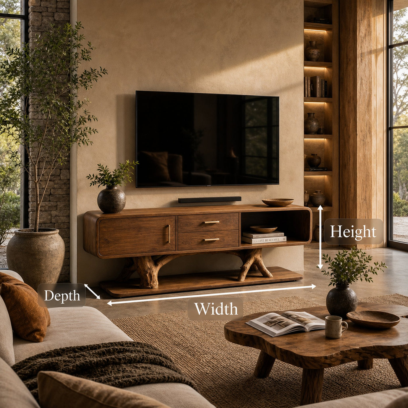 Modern Organic TV Cabinet With Built In Drawer Storage For Living Room - product view 8