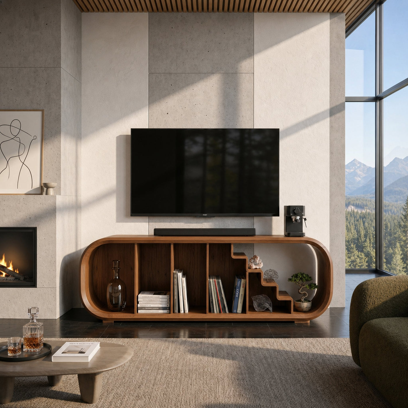 Modern Organic TV Console For Entertainment Lounge Space - product view 6