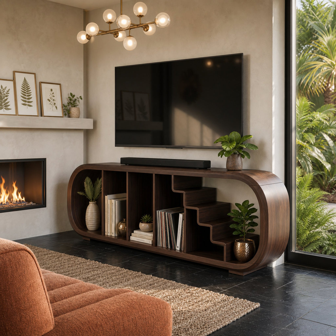 Modern Organic TV Console For Entertainment Lounge Space - product view 7
