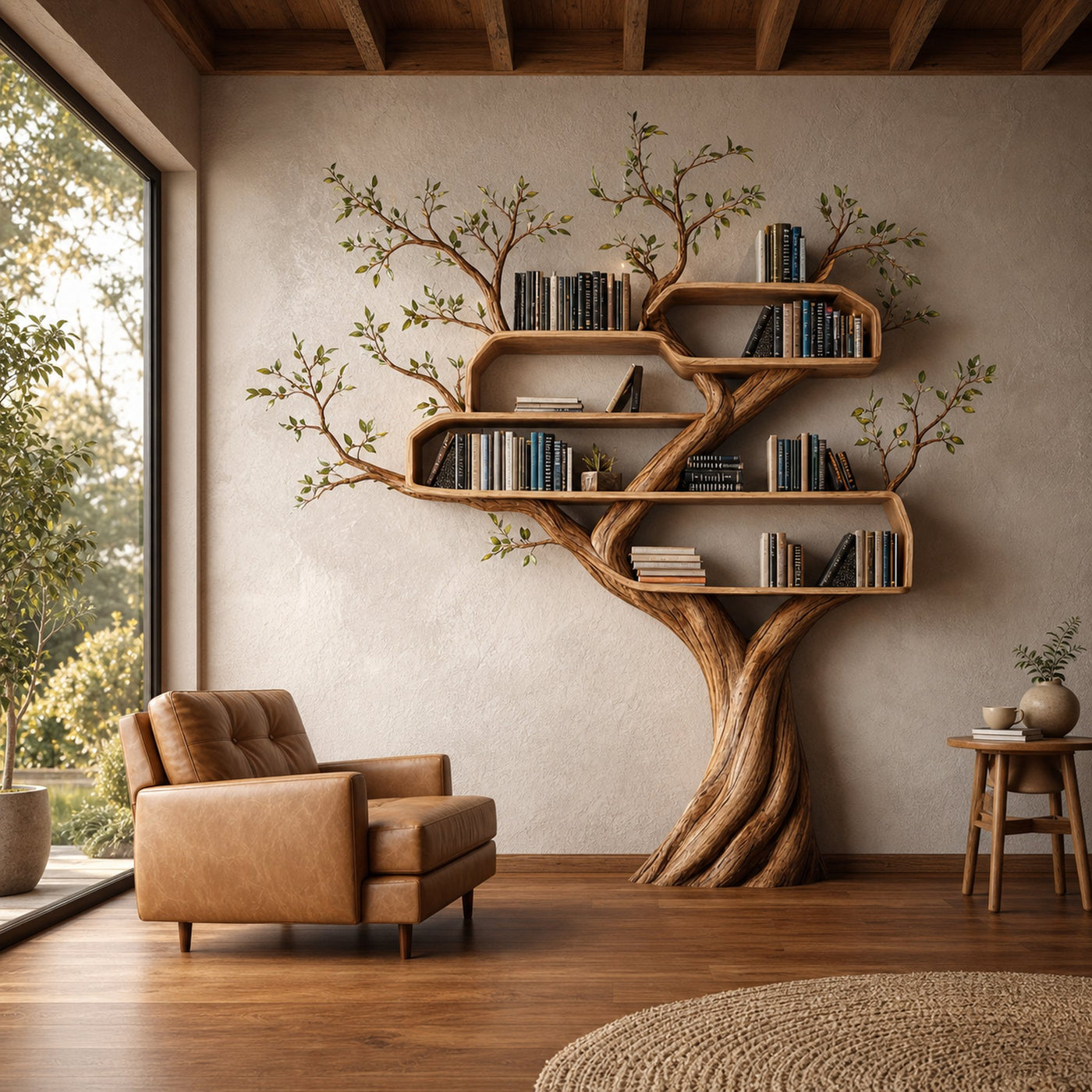 Modern Organic Tree Bookshelf Living Room Interior Contemporary Sculptural Storage