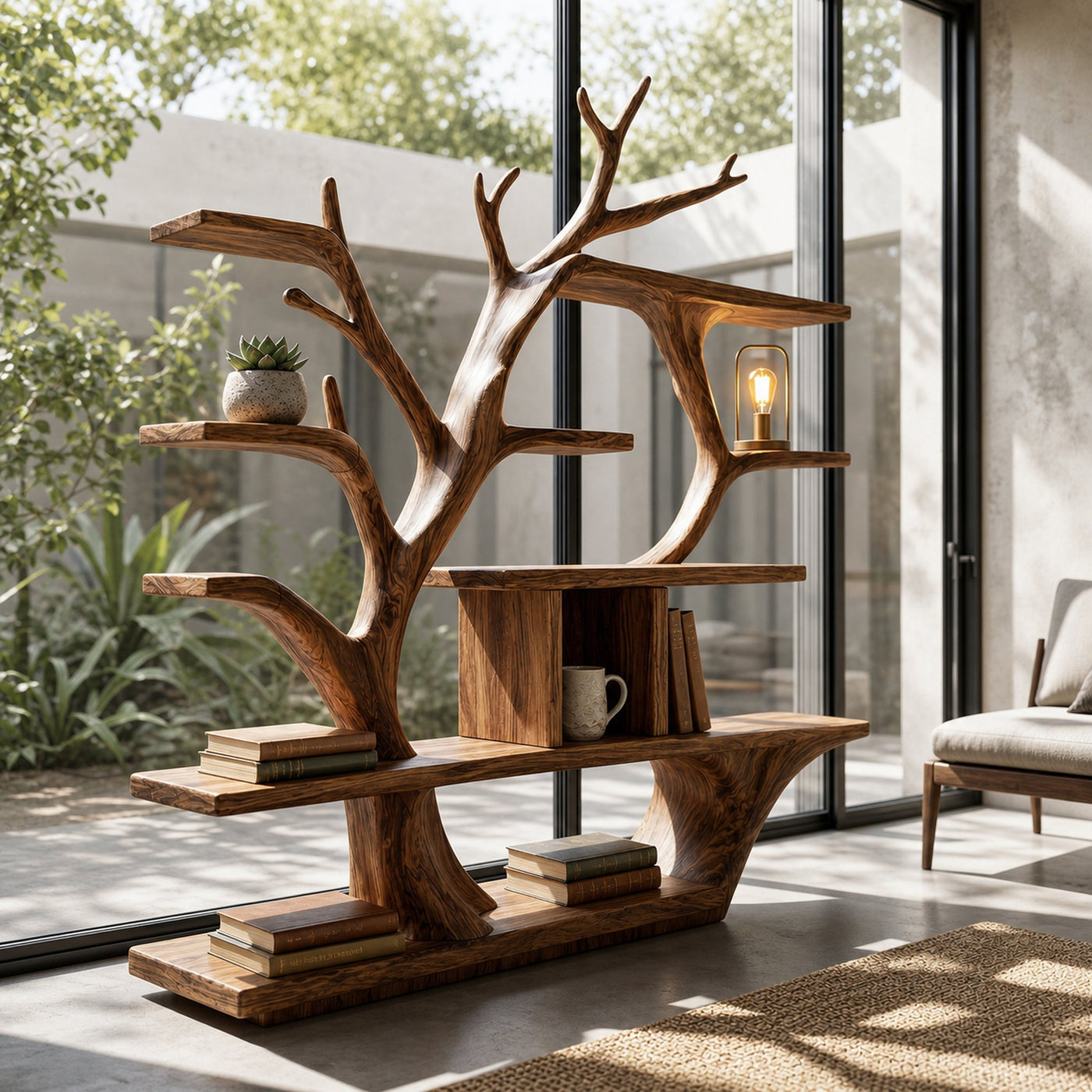 Modern Organic Tree Bookshelf Solid Wood Branch Design Living Room - product view 2