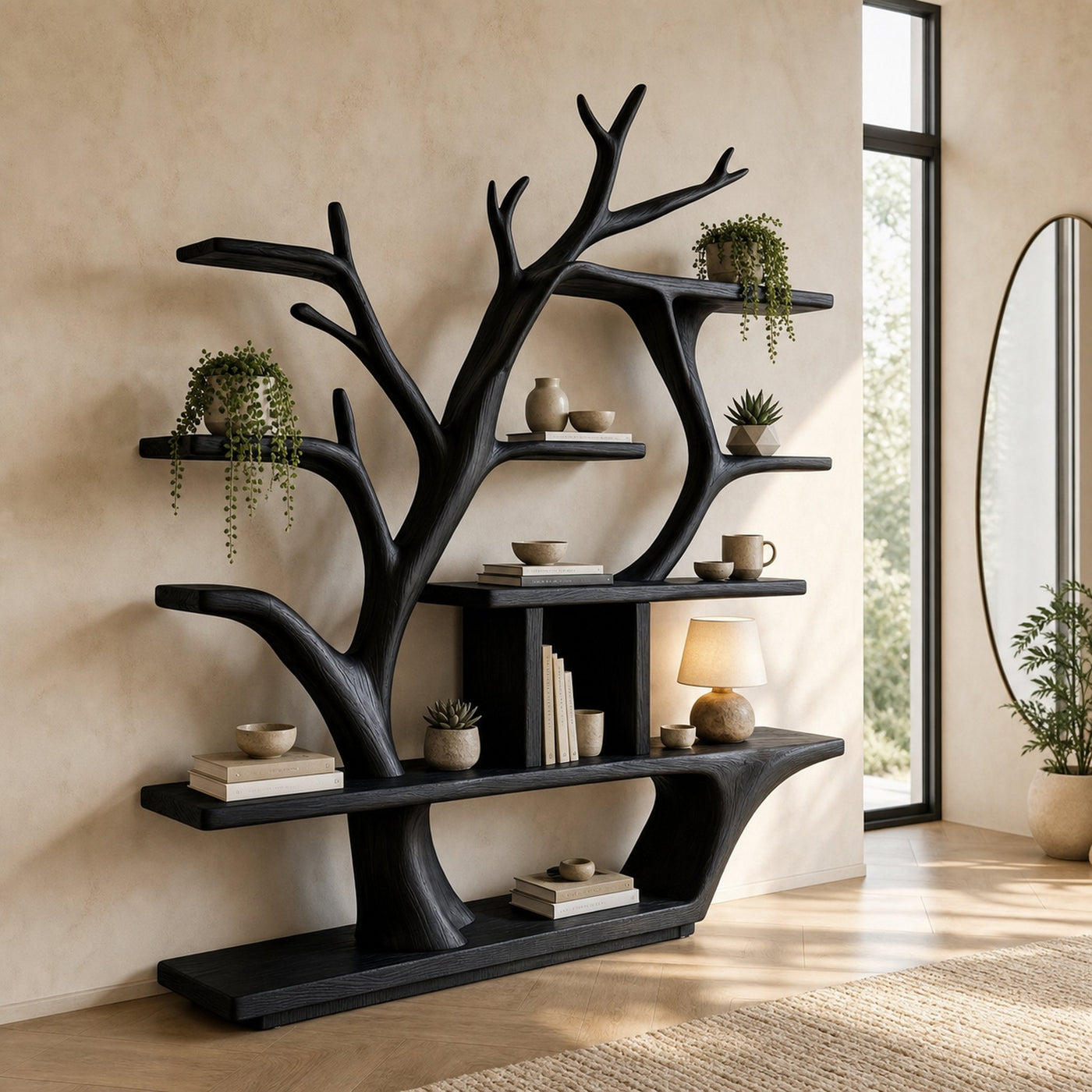 Modern Organic Tree Bookshelf Solid Wood Branch Design Living Room - product view 4