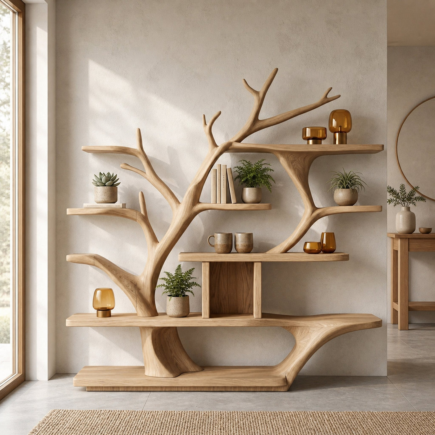 Modern Organic Tree Bookshelf Solid Wood Branch Design Living Room - product view 5