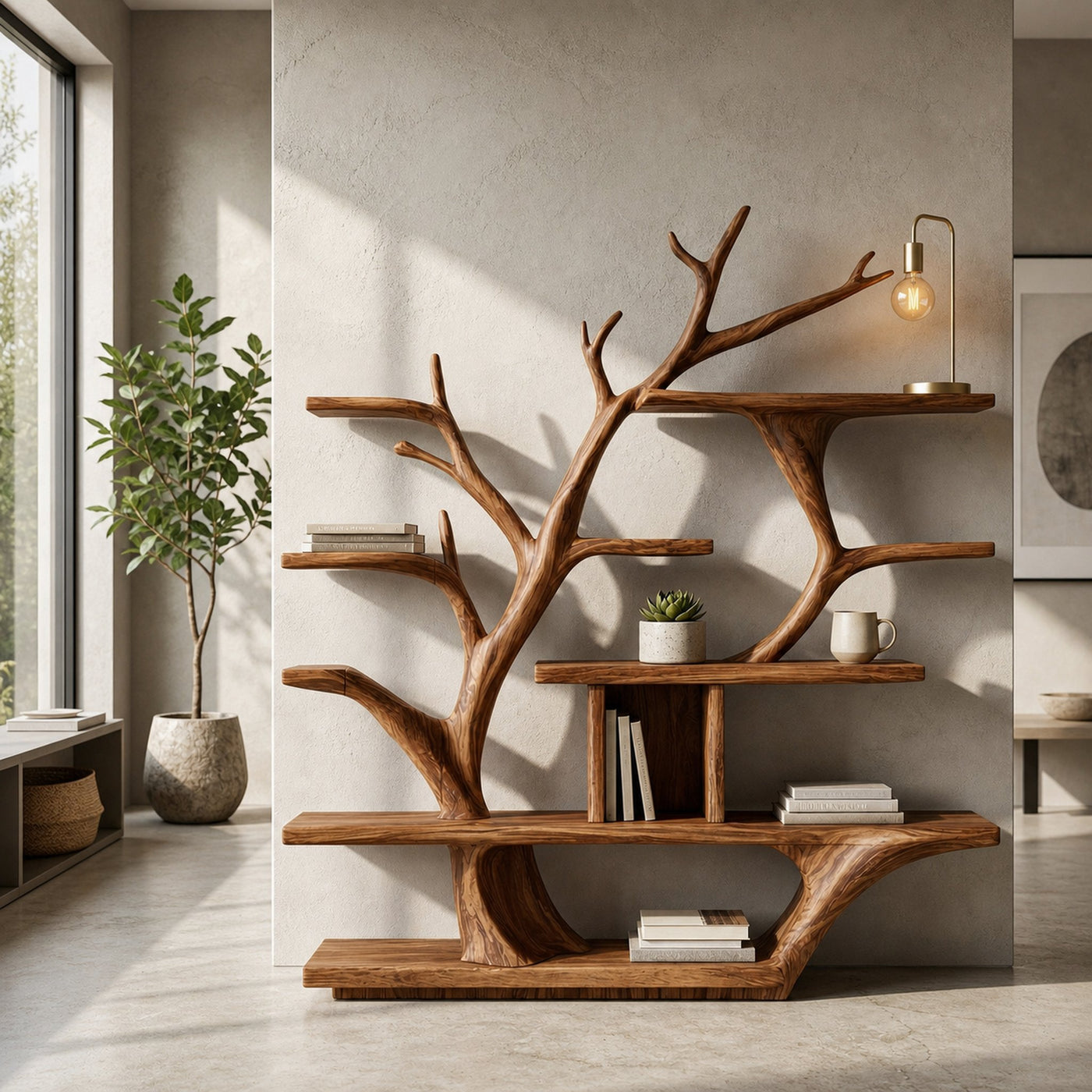 Modern Organic Tree Bookshelf Solid Wood Branch Design Living Room - product view 6