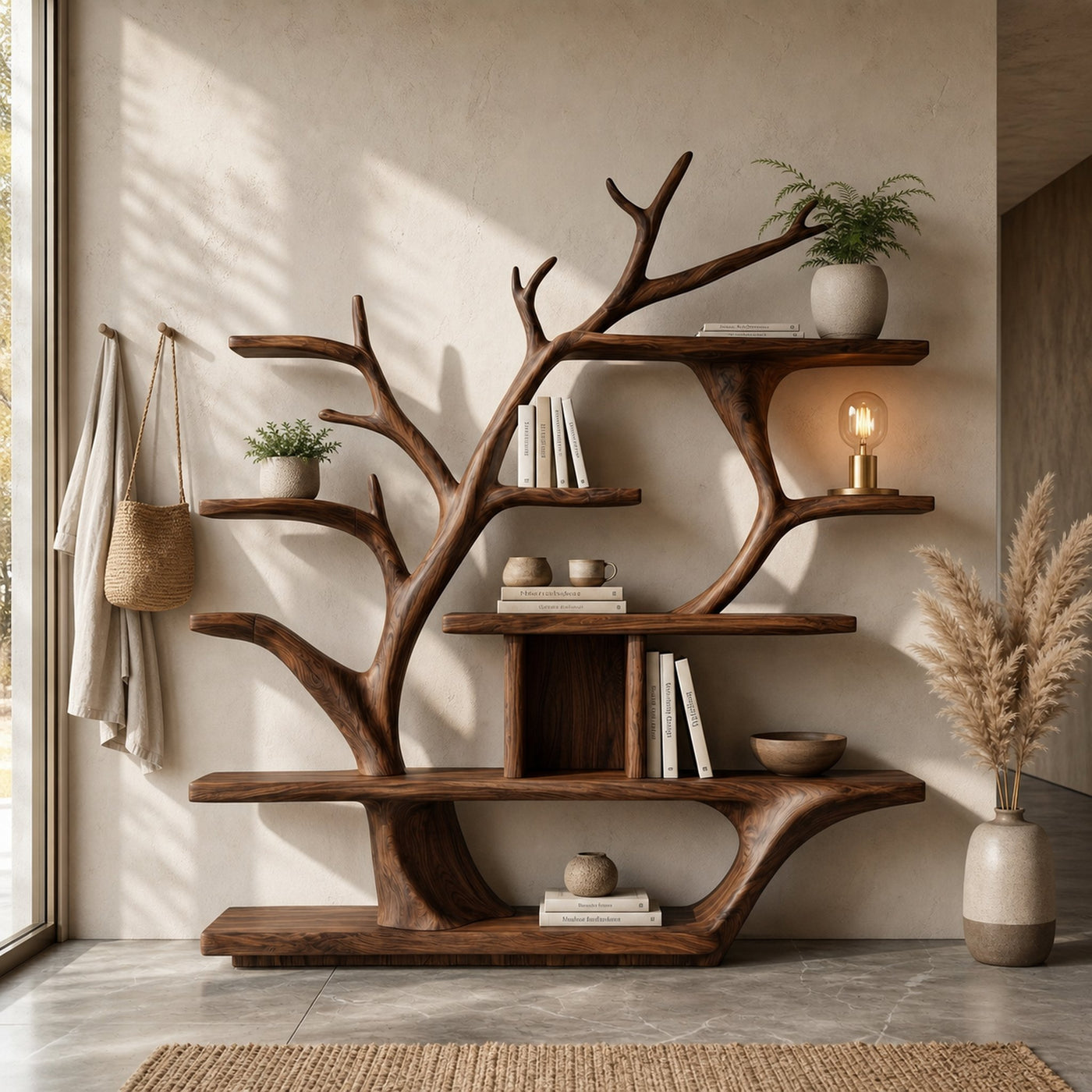 Modern Organic Tree Bookshelf Solid Wood Branch Design Living Room - product view 7
