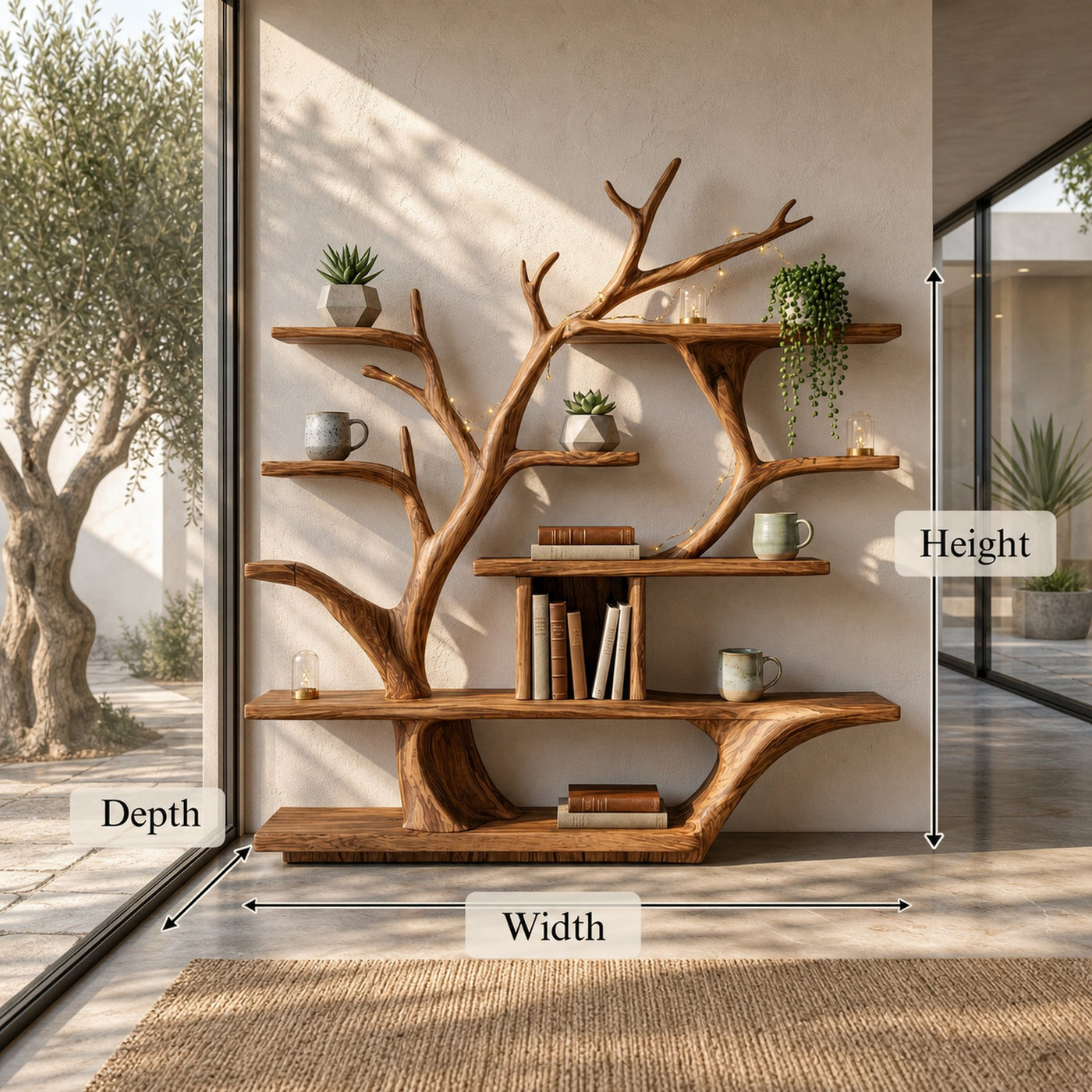 Modern Organic Tree Bookshelf Solid Wood Branch Design Living Room - product view 8