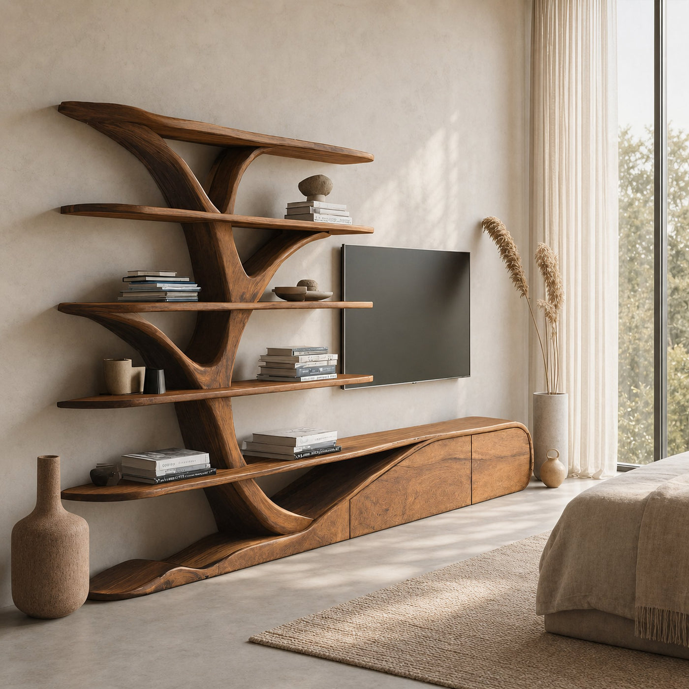 Modern Organic Tree Inspired Media Console For Living Room